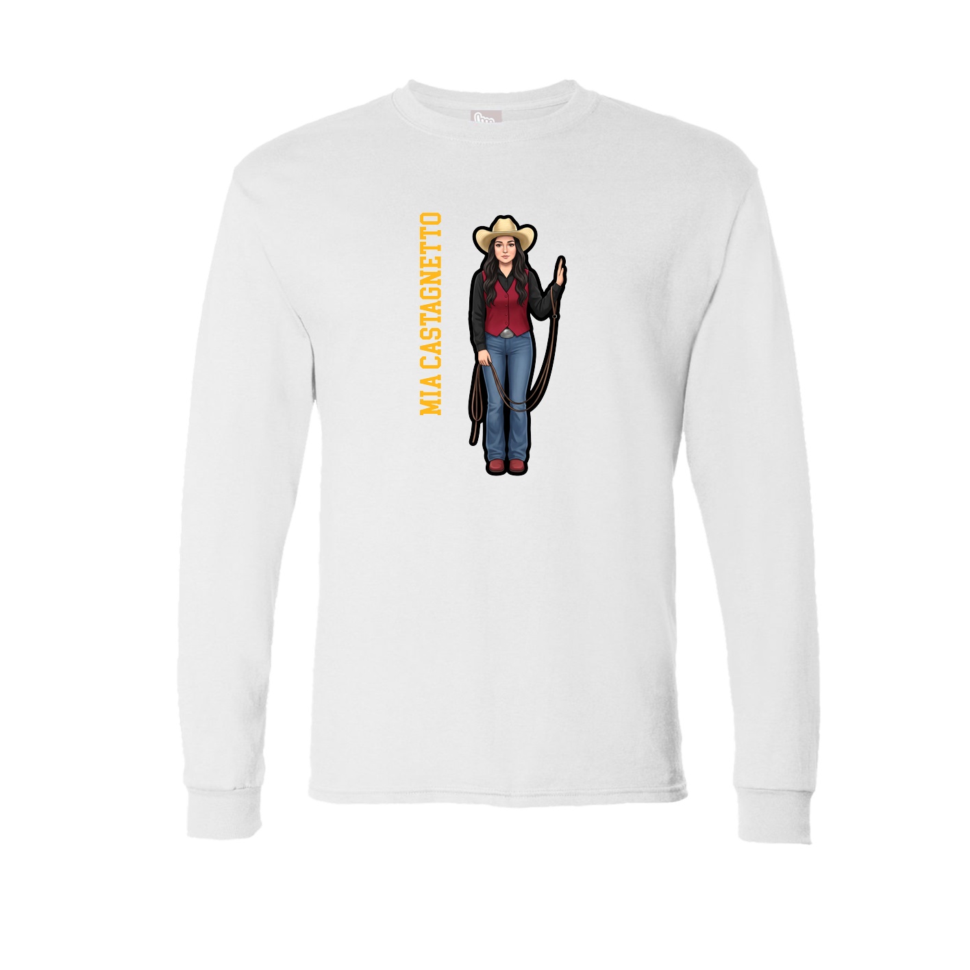 Long Sleeve Tee — Name Vertical in White