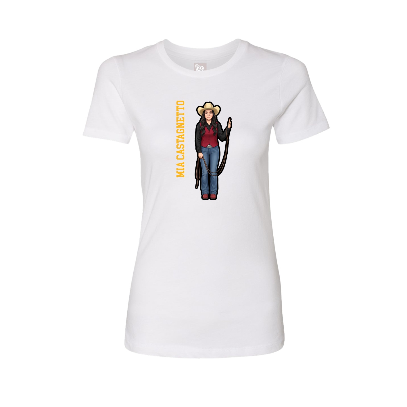 Womens Tee — Name Vertical in White