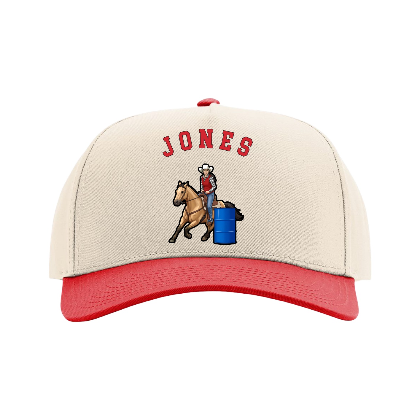 Full Fabric Five-Panel Champ Cap — Shirsey Arch in Cream/Red