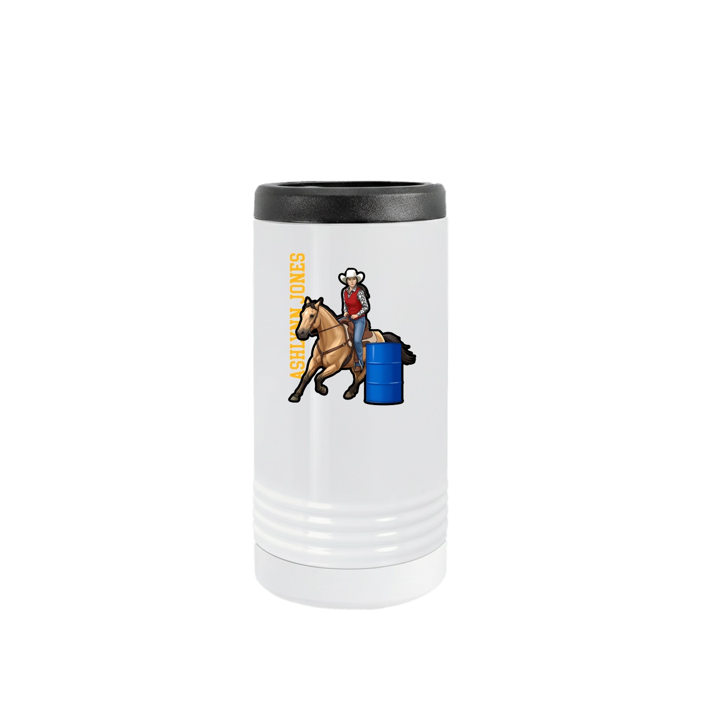 Slim Beverage Holder — Name Vertical in White