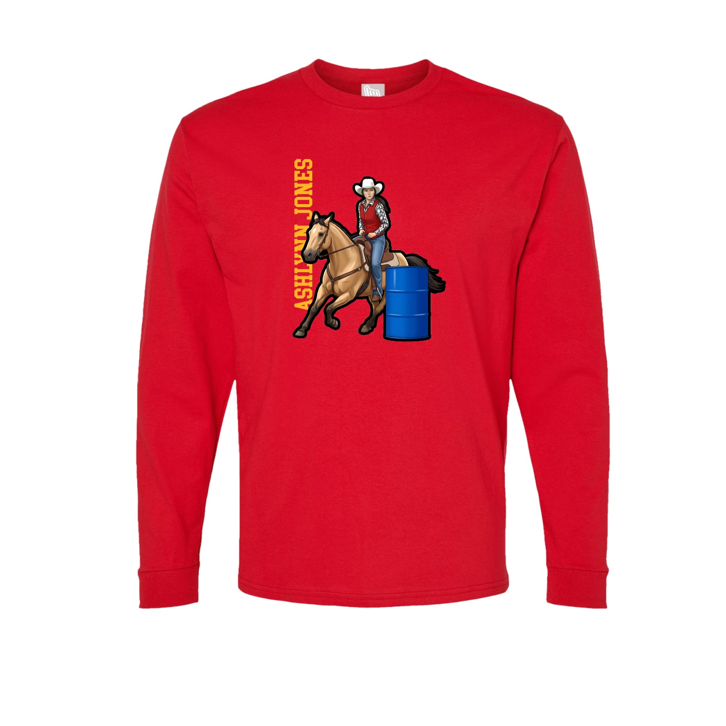 Long Sleeve Tee — Name Vertical in Red