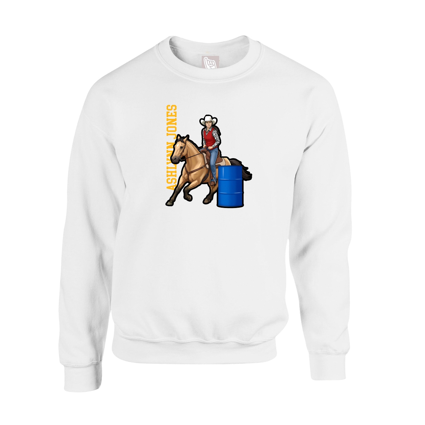 Fleece Crew — Name Vertical in White