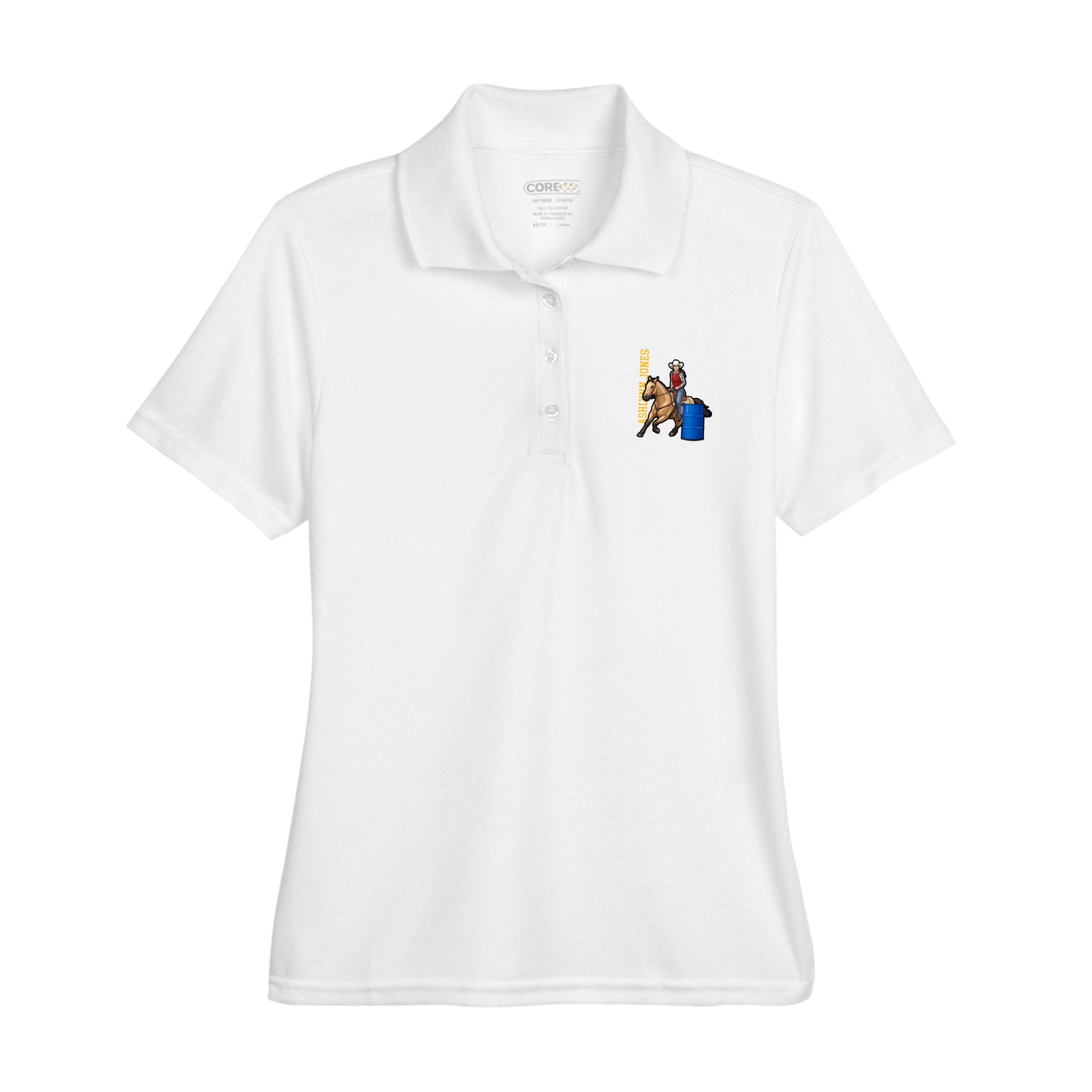 Womens Performance Polo — Name Vertical in White
