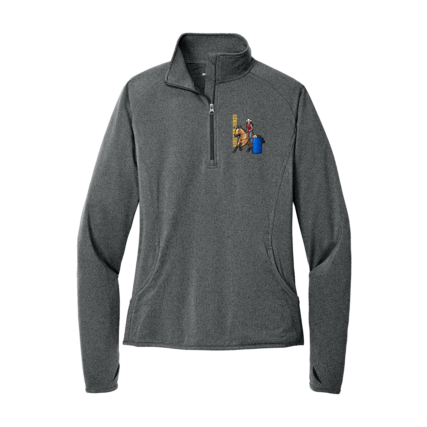 Women's Q-Zip Pullover — Name Vertical in Grey