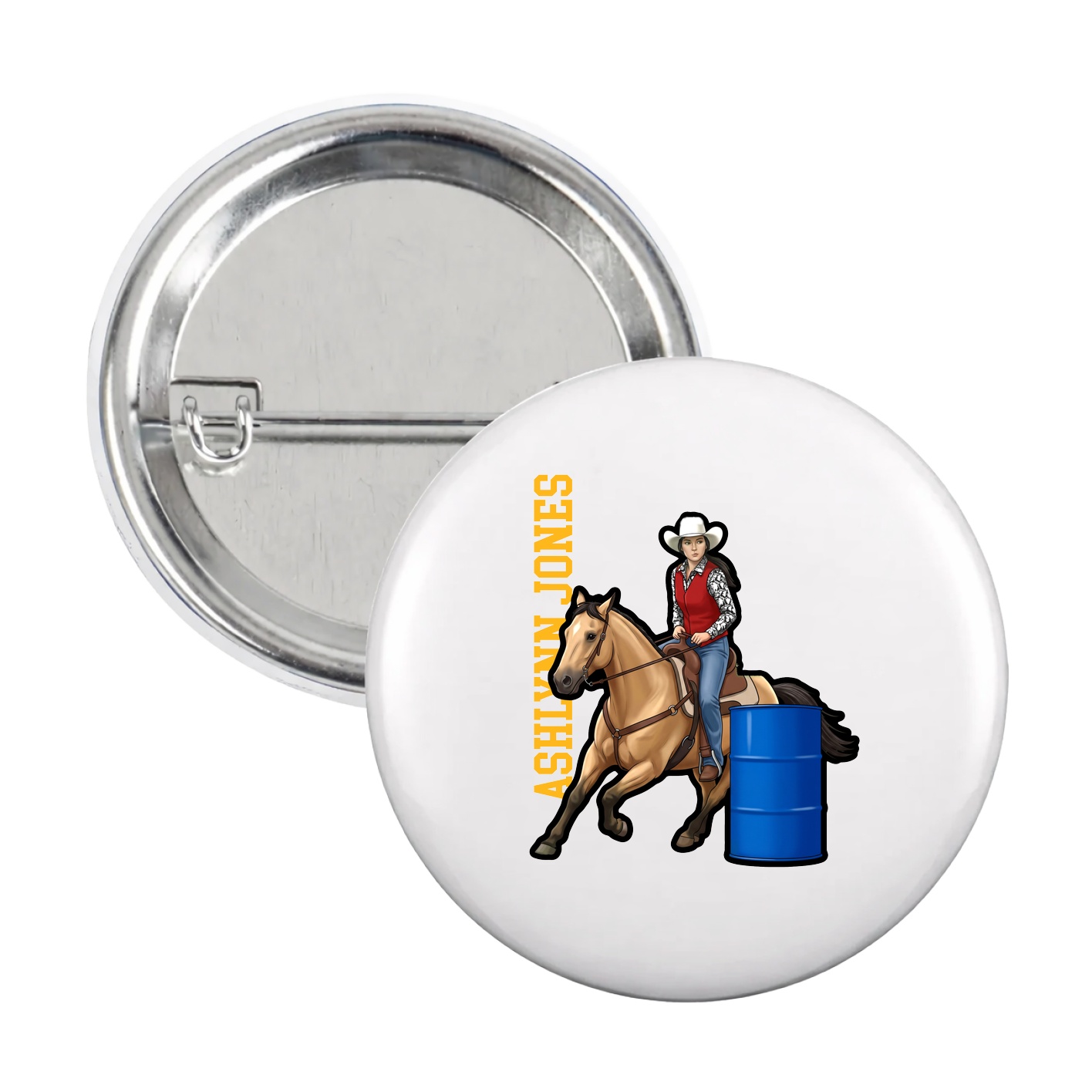 Game Day Button — Name Vertical in White