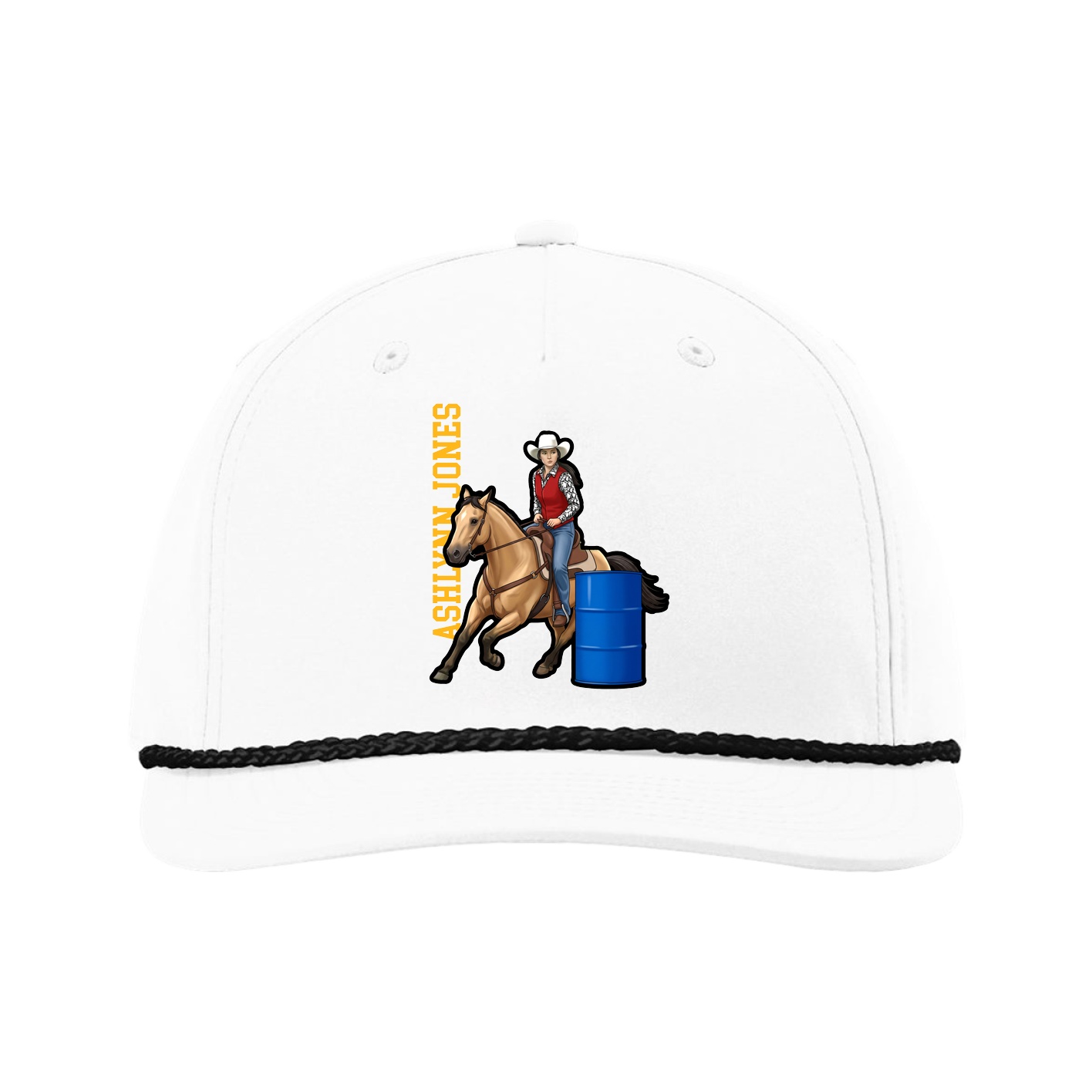 Five-Panel Classic Rope Cap — Name Vertical in White