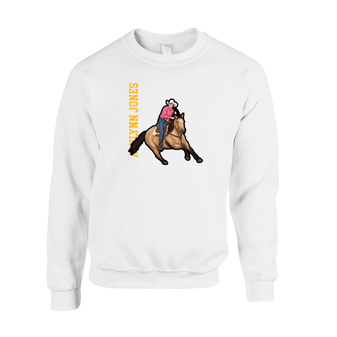 Fleece Crew — Name Vertical in White