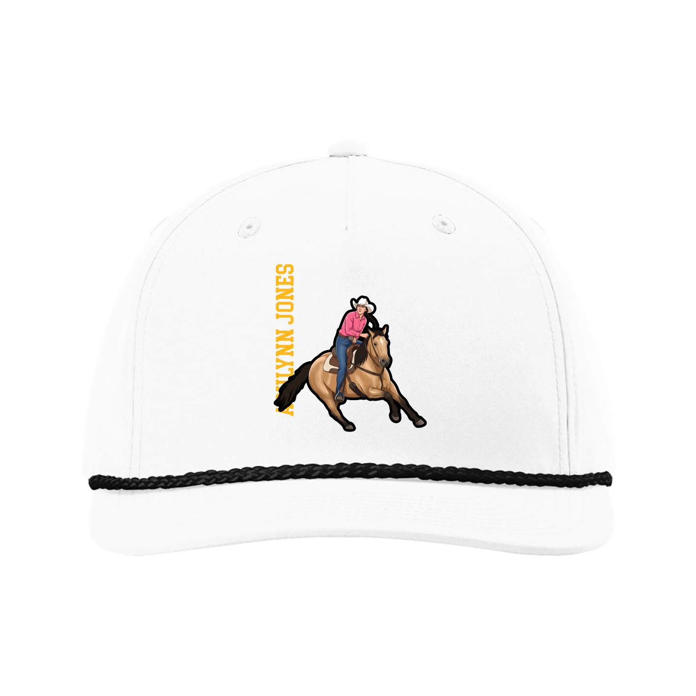 Five-Panel Classic Rope Cap — Name Vertical in White
