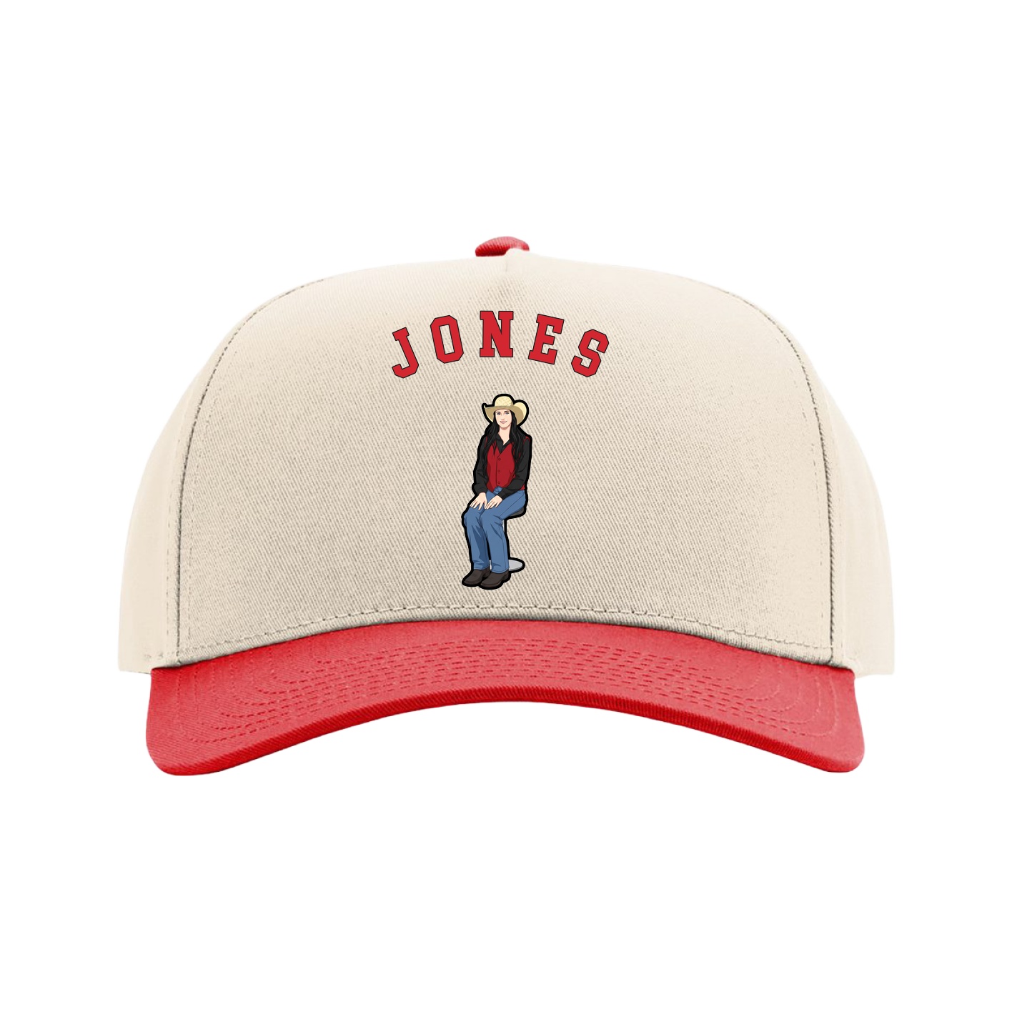 Full Fabric Five-Panel Champ Cap — Shirsey Arch in Cream/Red