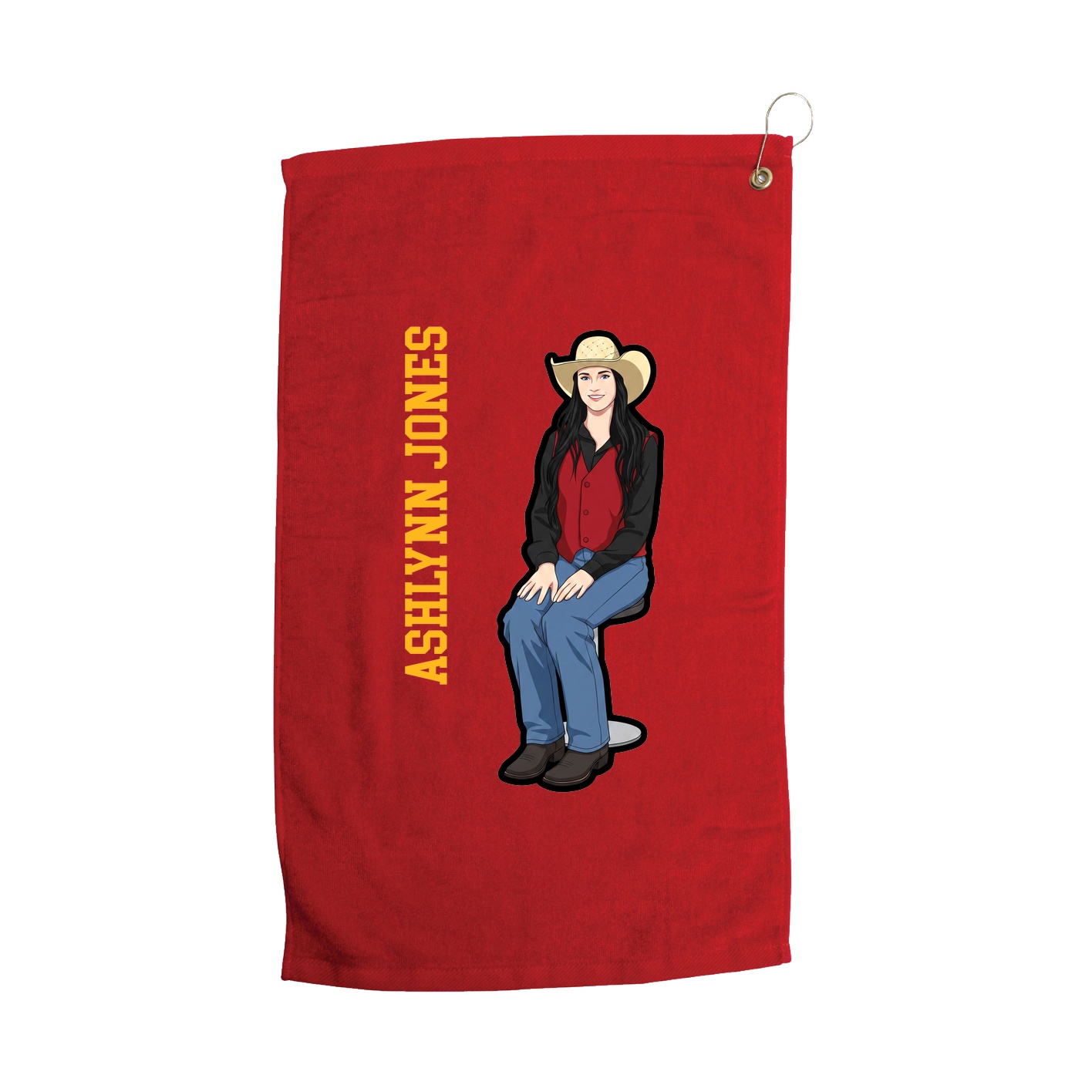 Golf Towel — Name Vertical in Red