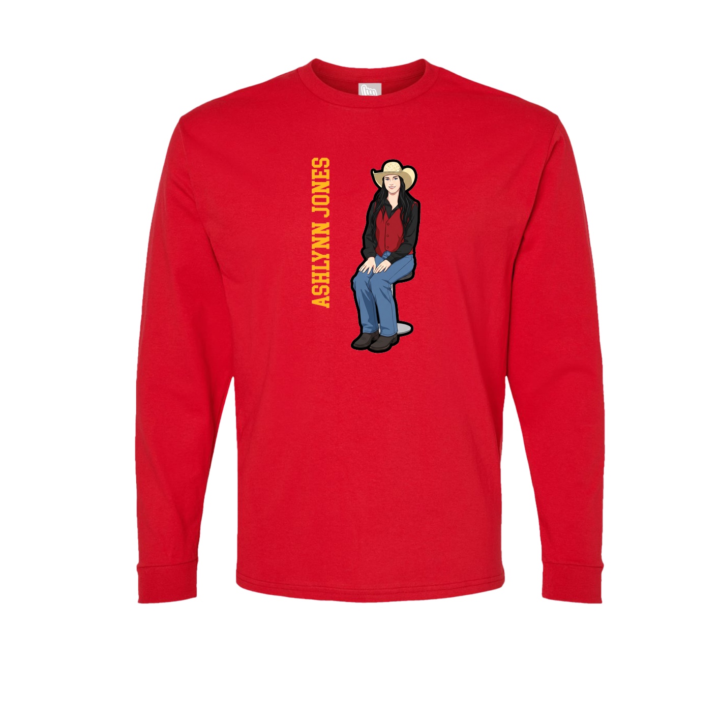 Long Sleeve Tee — Name Vertical in Red