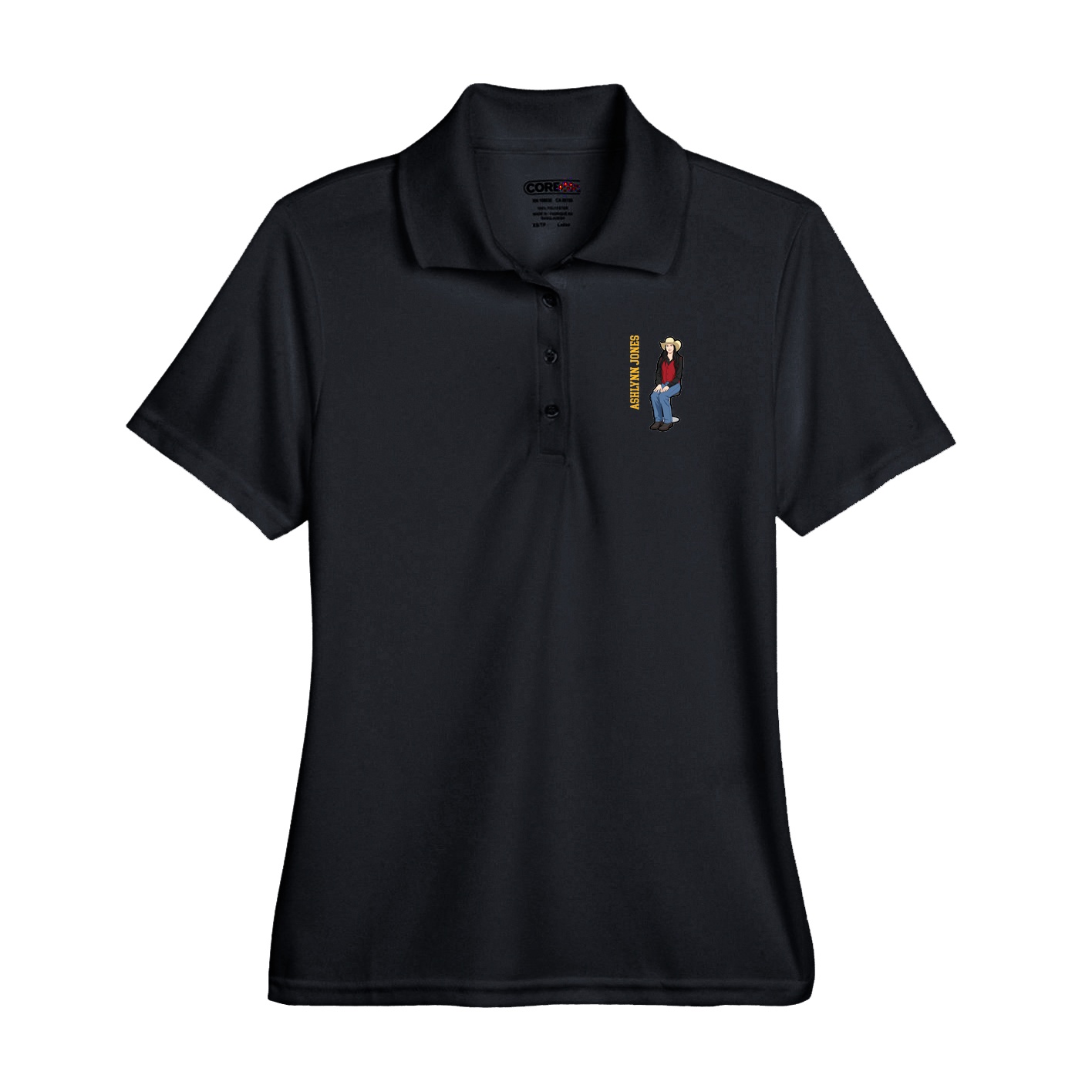 Performance Polo — Name Vertical in Black