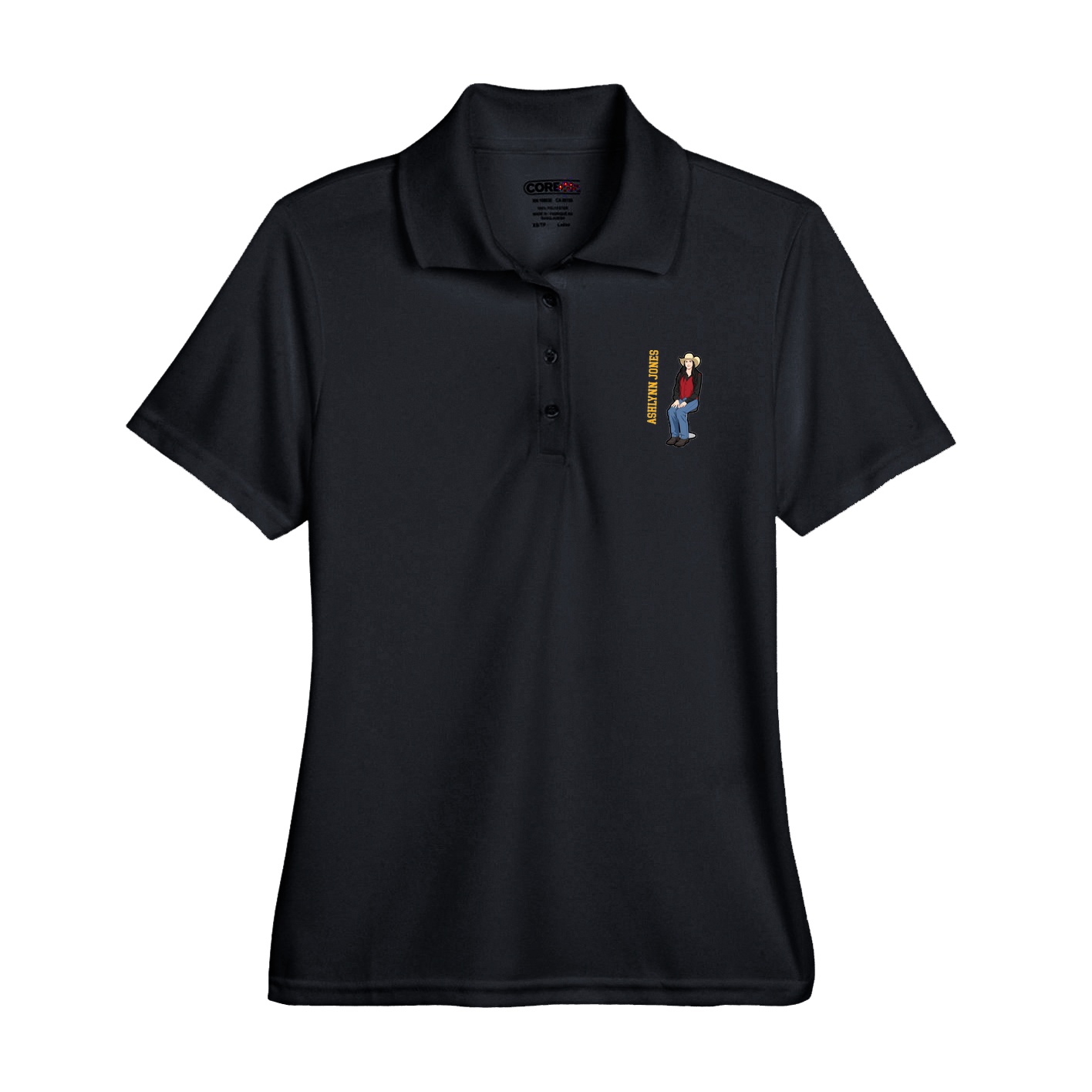 Womens Performance Polo — Name Vertical in Black