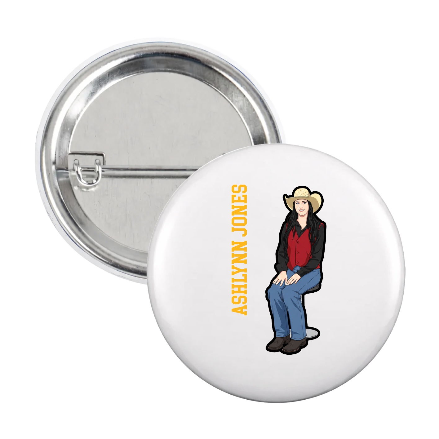 Game Day Button — Name Vertical in White
