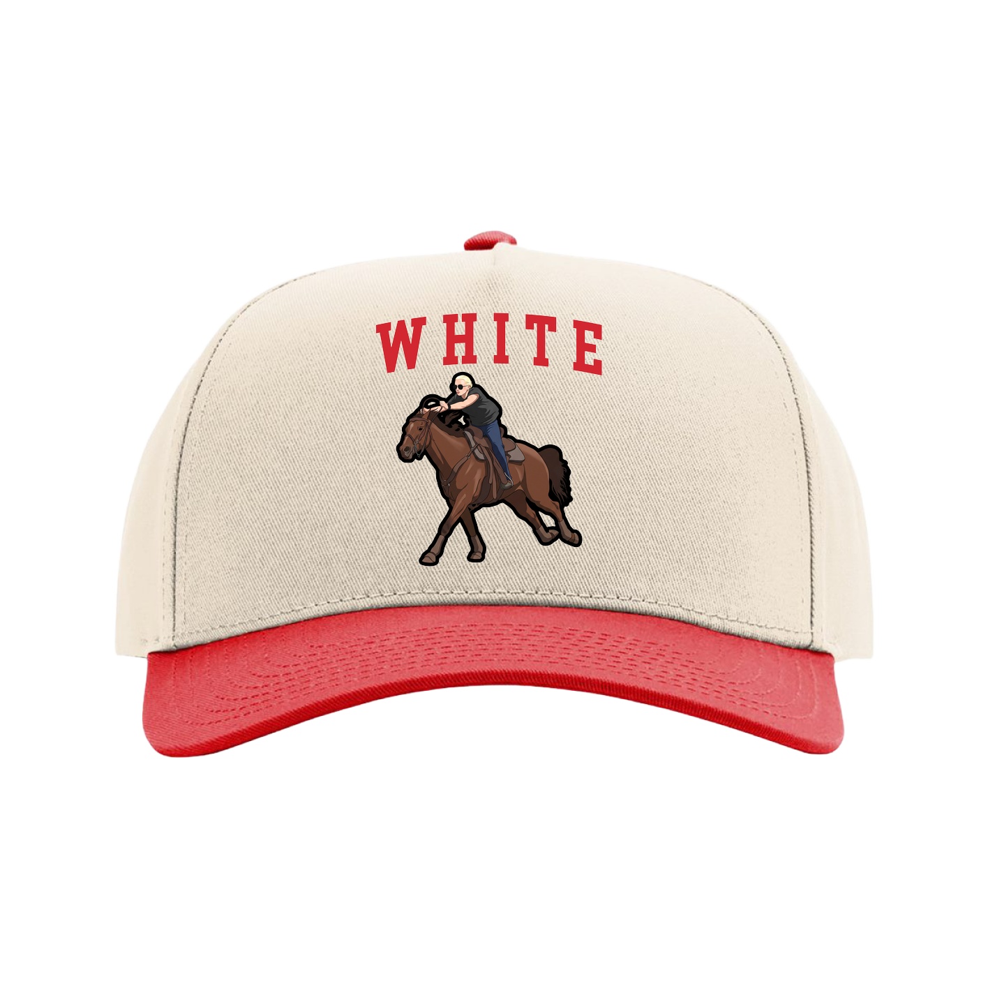 Full Fabric Five-Panel Champ Cap — Shirsey in Cream/Red