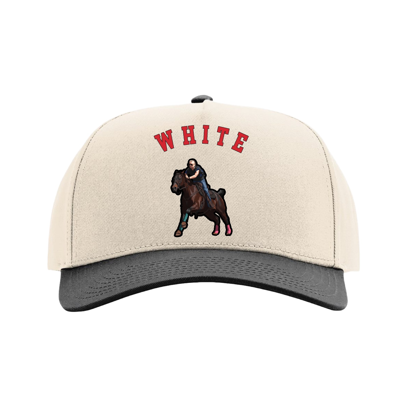 Full Fabric Five-Panel Champ Cap — Shirsey Arch in Cream/Black