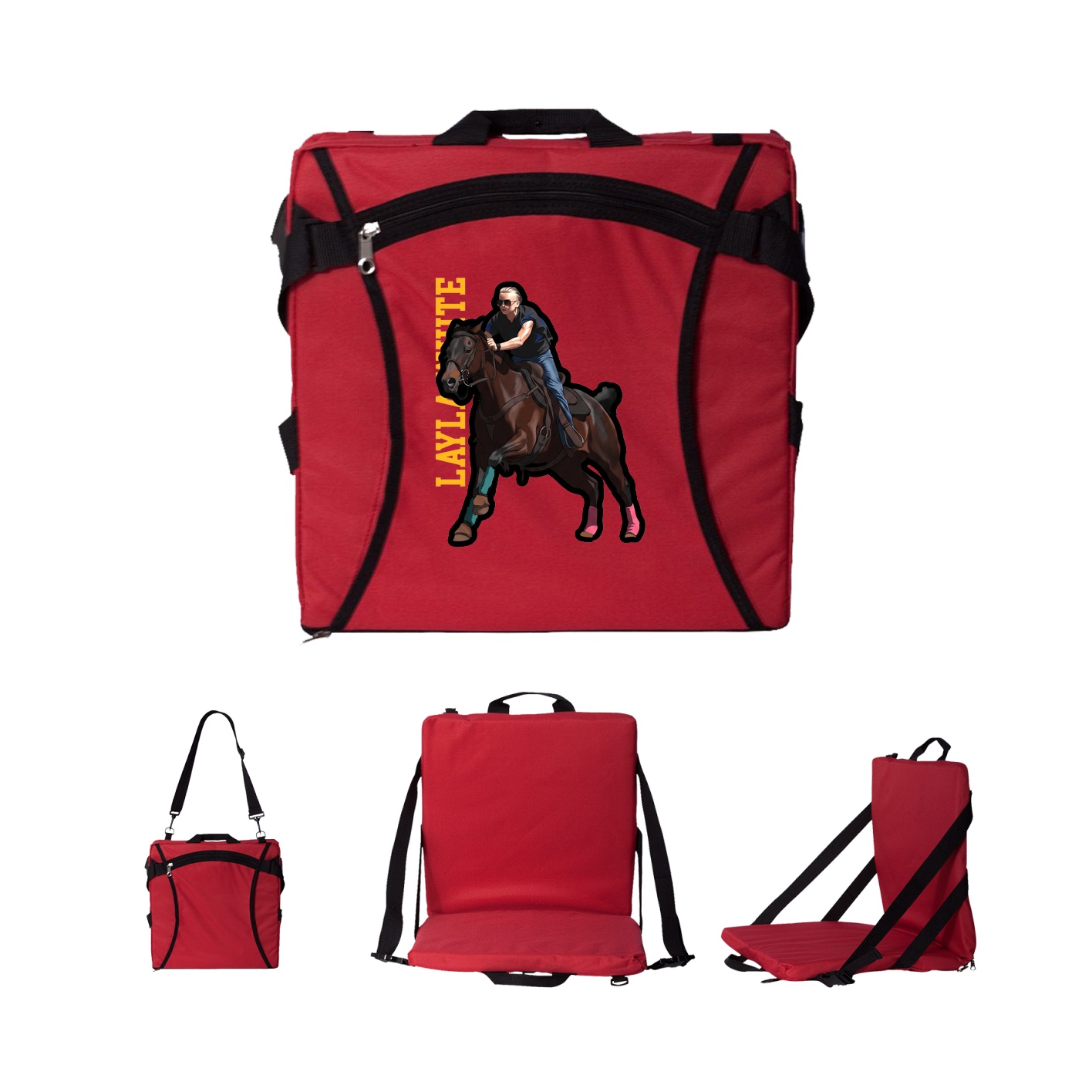 Folding Stadium Seat — Name Vertical in Red