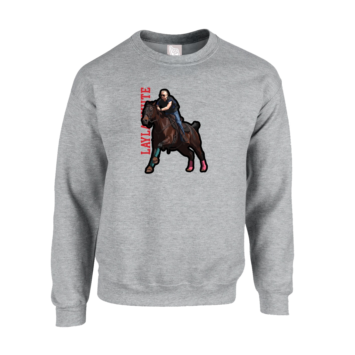 Fleece Crew — Name Vertical in Grey