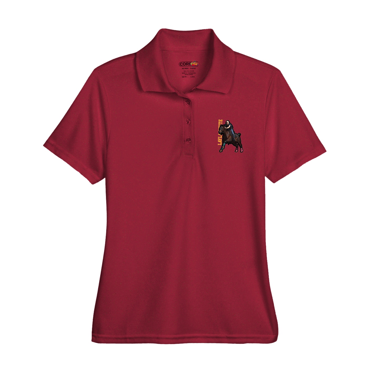 Womens Performance Polo — Name Vertical in Red
