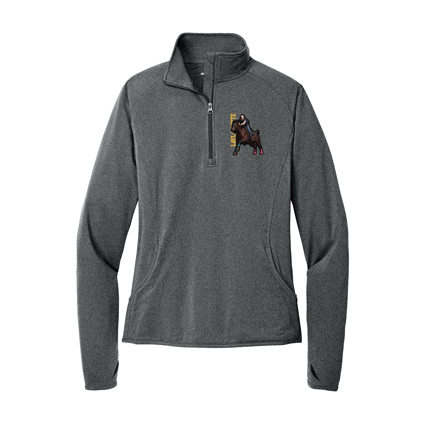Women's Q-Zip Pullover — Name Vertical in Grey