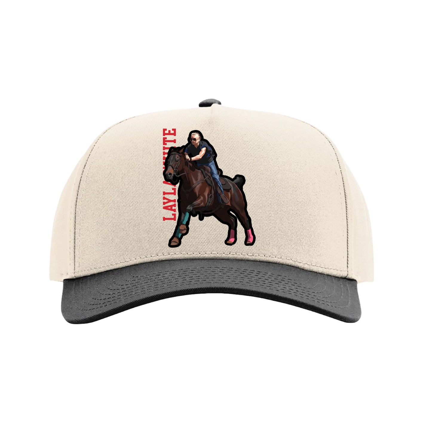 Full Fabric Five-Panel Champ Cap — Name Vertical in Cream/Black