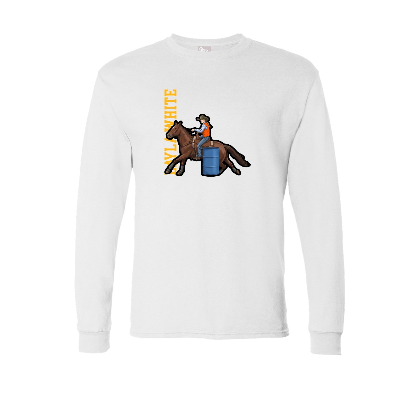 Long Sleeve Tee — Name Vertical in White