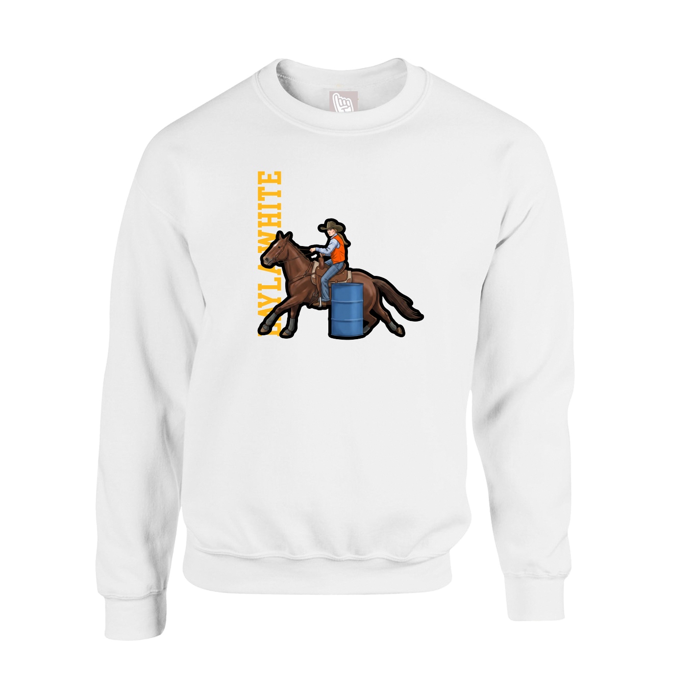 Fleece Crew — Name Vertical in White