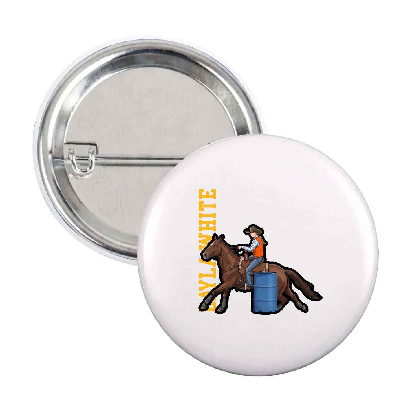 Game Day Button — Name Vertical in White