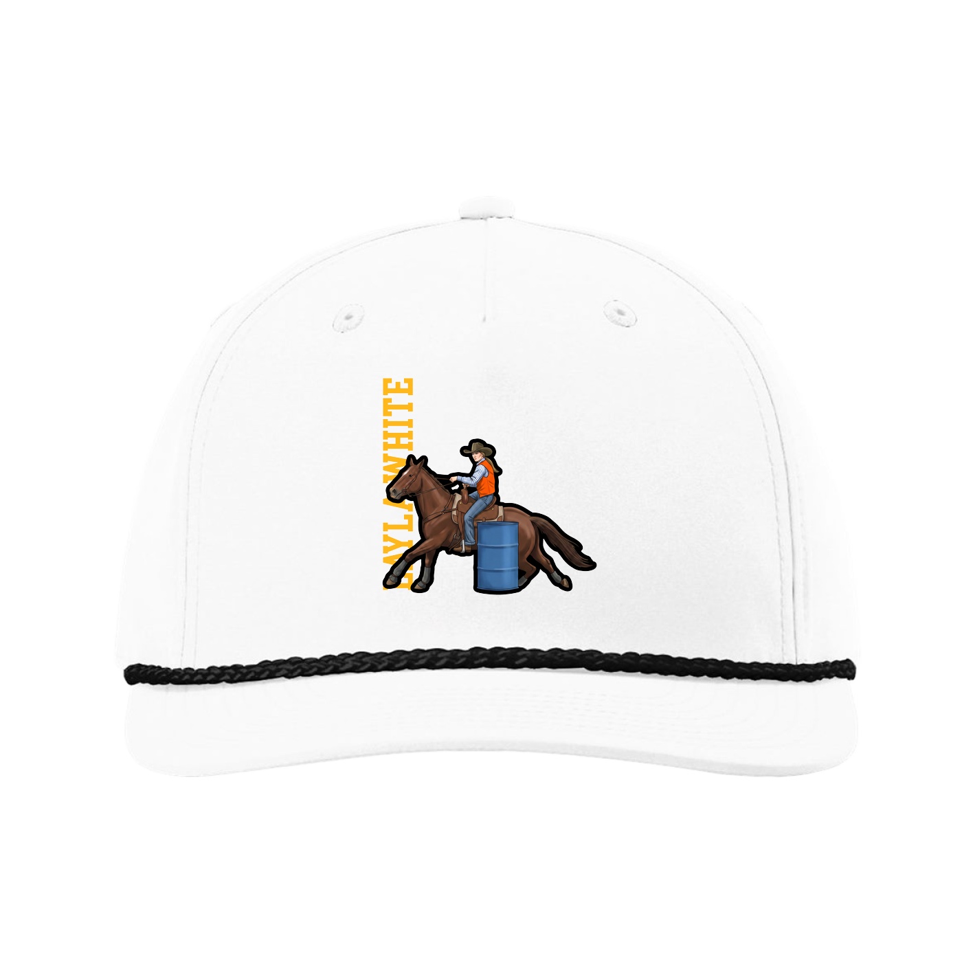 Five-Panel Classic Rope Cap — Name Vertical in White