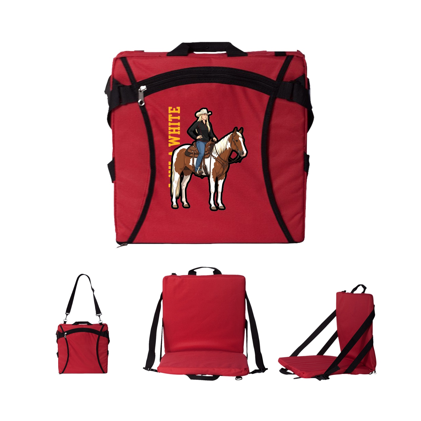 Folding Stadium Seat — Name Vertical in Red