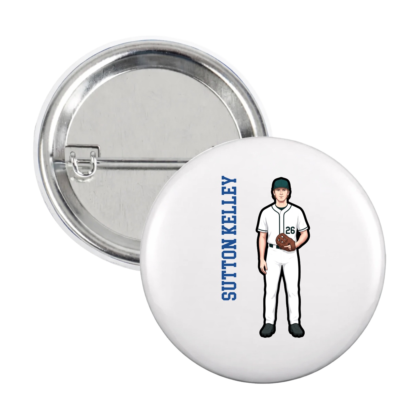 Game Day Button — Name Vertical in White