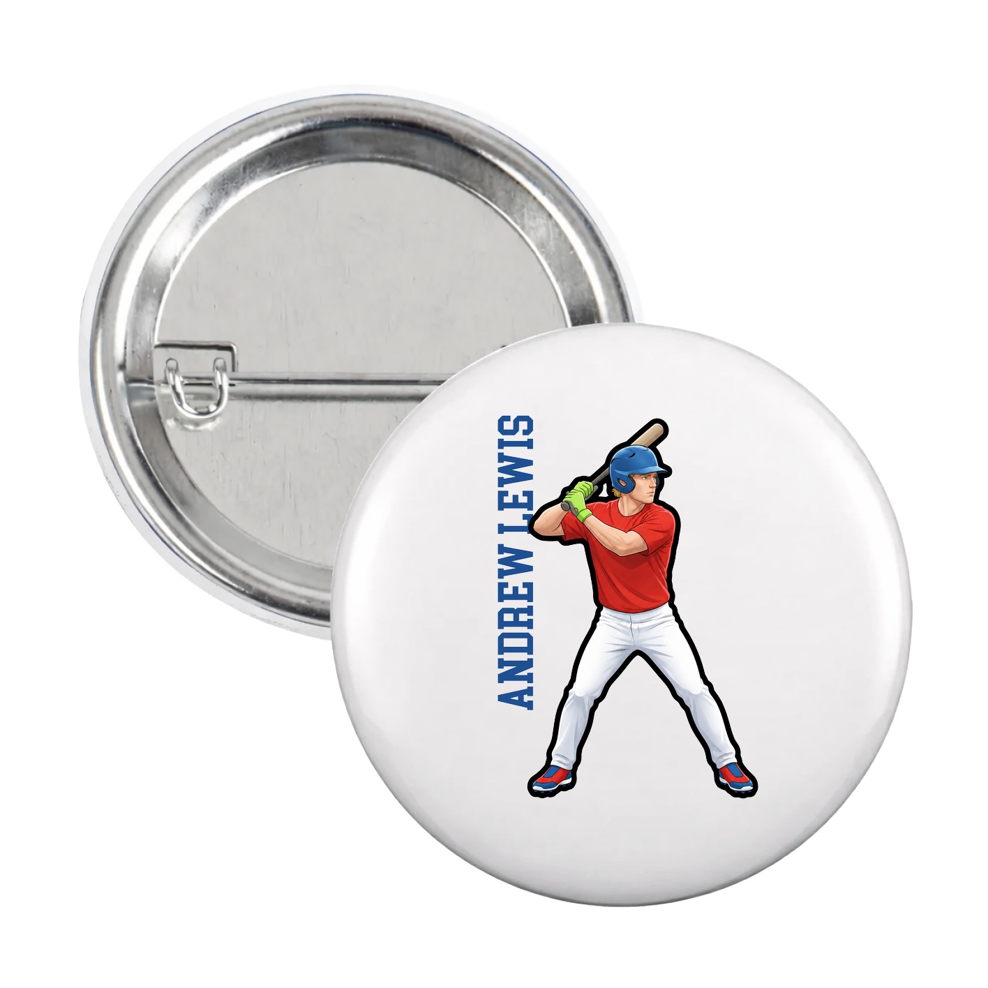 Game Day Button — Name Vertical in White