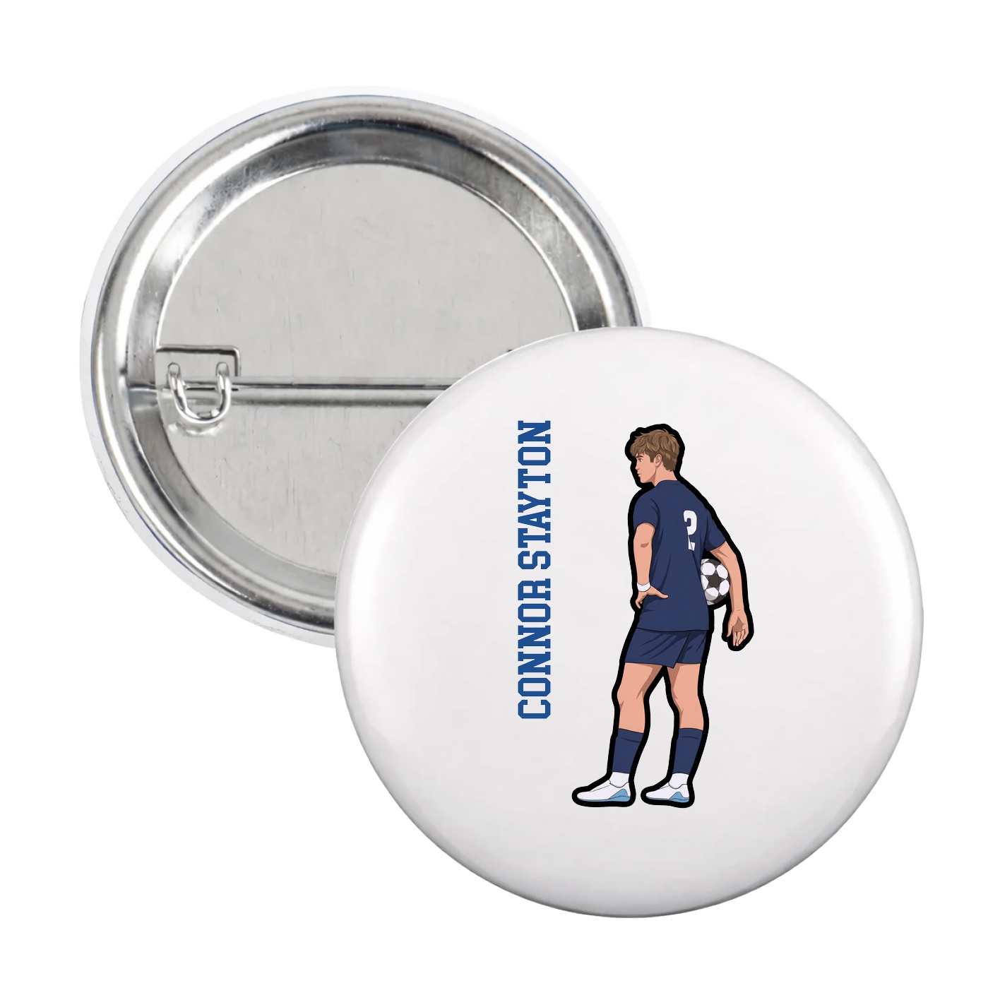 Game Day Button — Name Vertical in White
