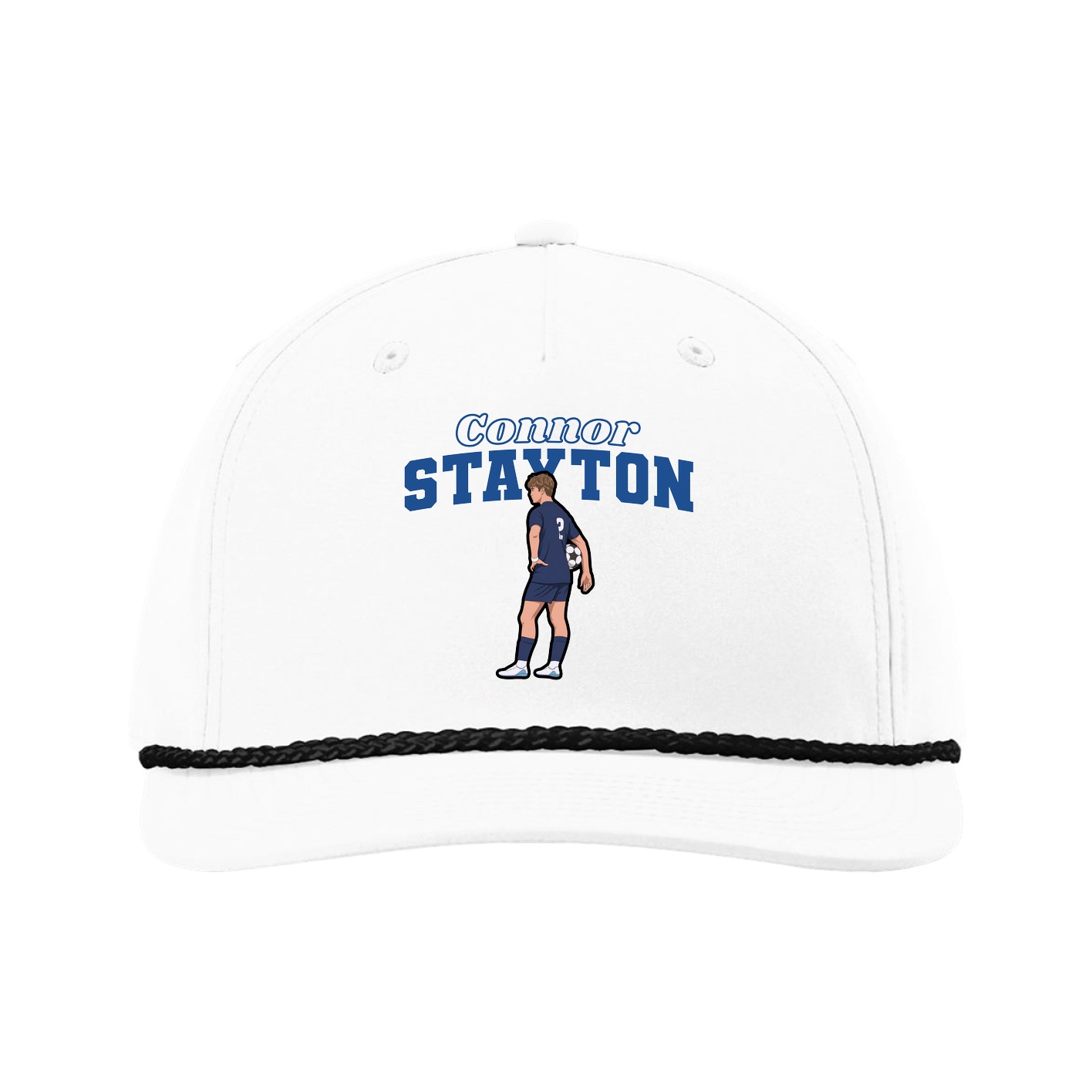 Five-Panel Classic Rope Cap — Name Arch in White