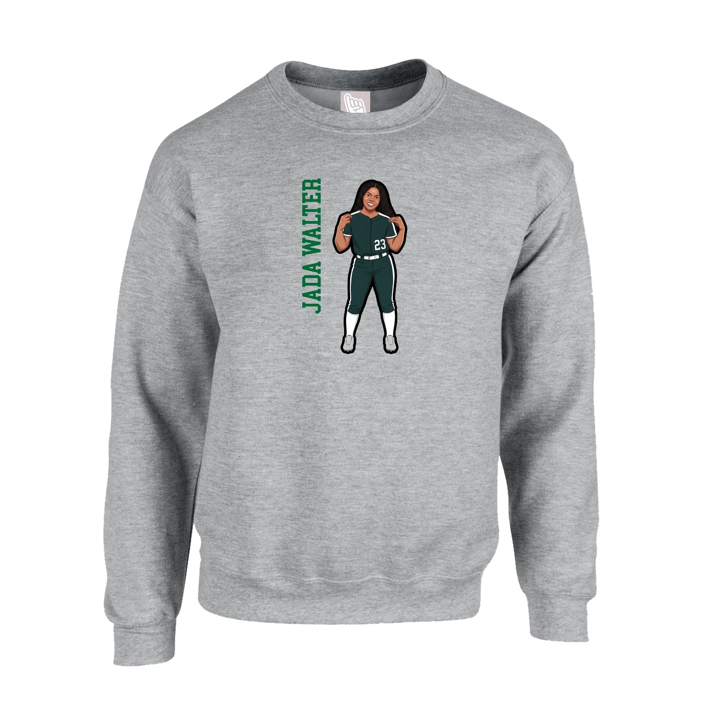 Fleece Crew — Name Vertical in Grey