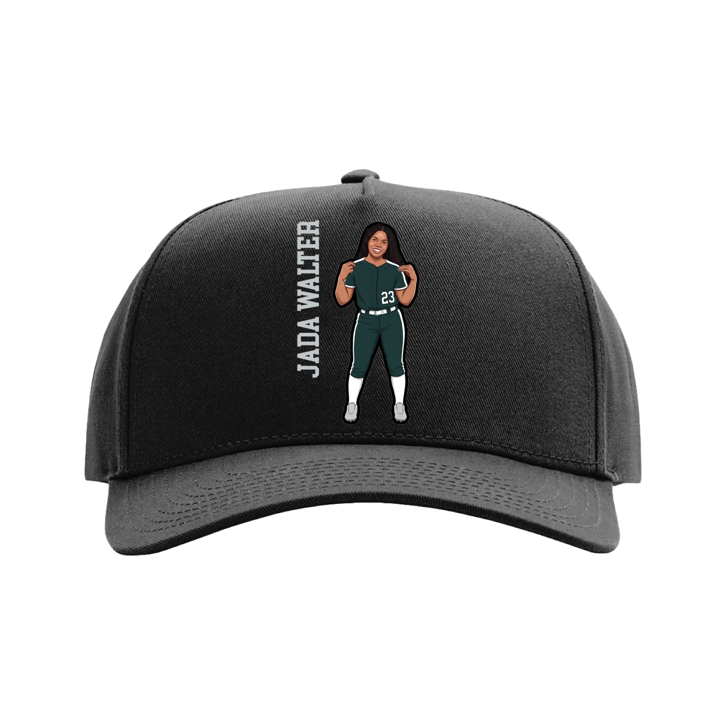 Full Fabric Five-Panel Champ Cap — Name Vertical in Black