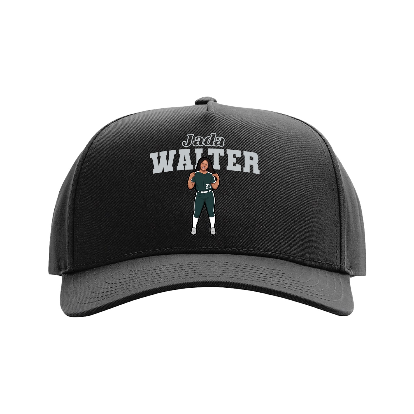 Full Fabric Five-Panel Champ Cap — Name Arch in Black