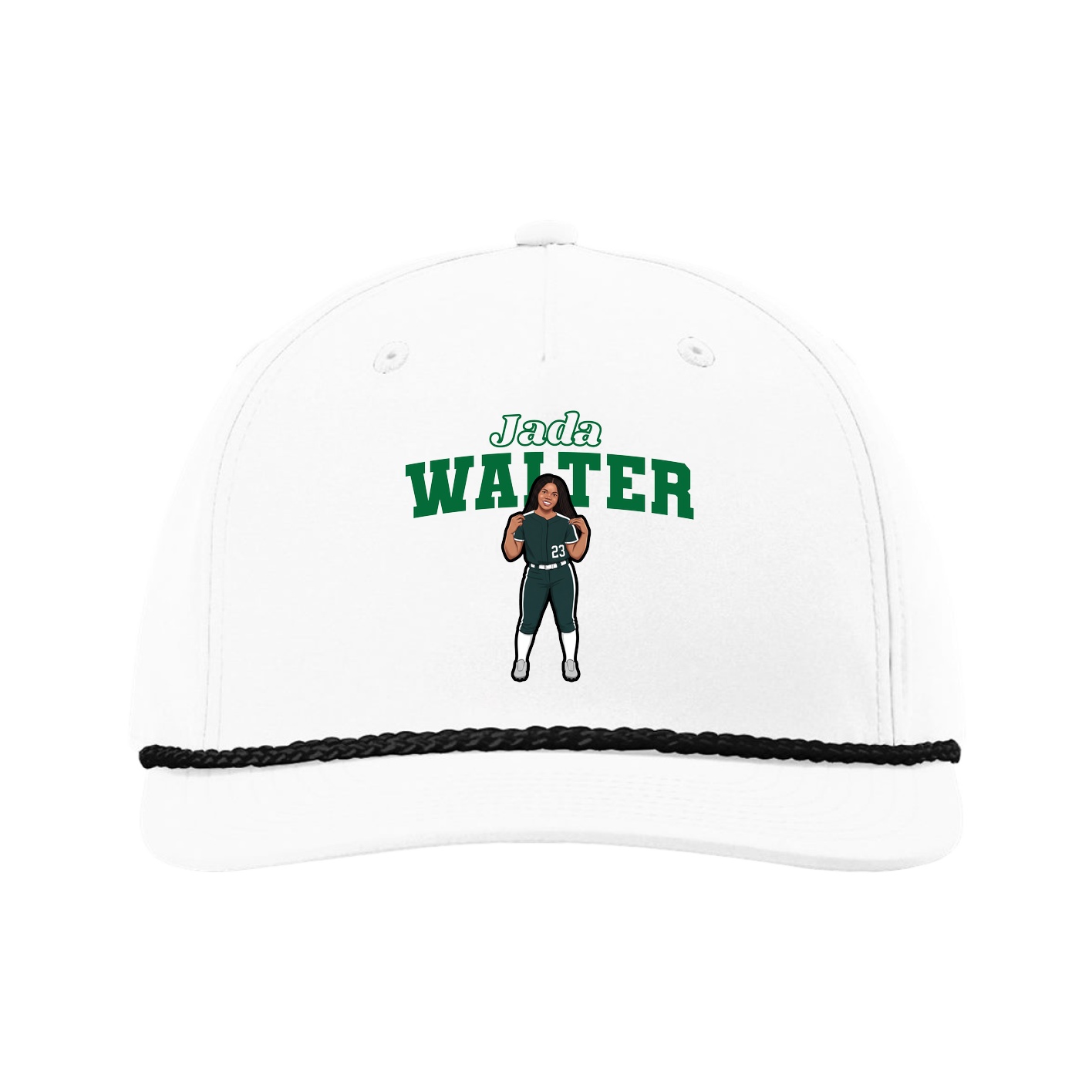 Five-Panel Classic Rope Cap — Name Arch in White