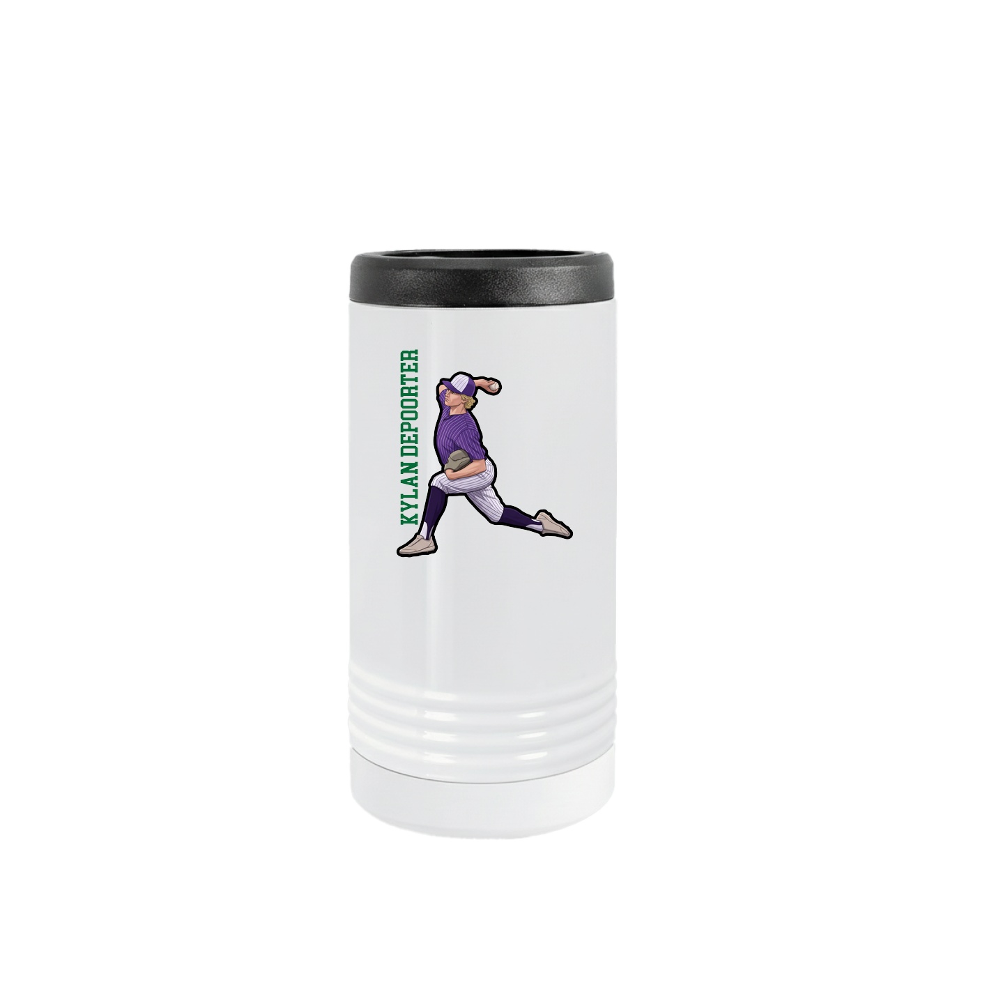 Slim Beverage Holder — Name Vertical in White
