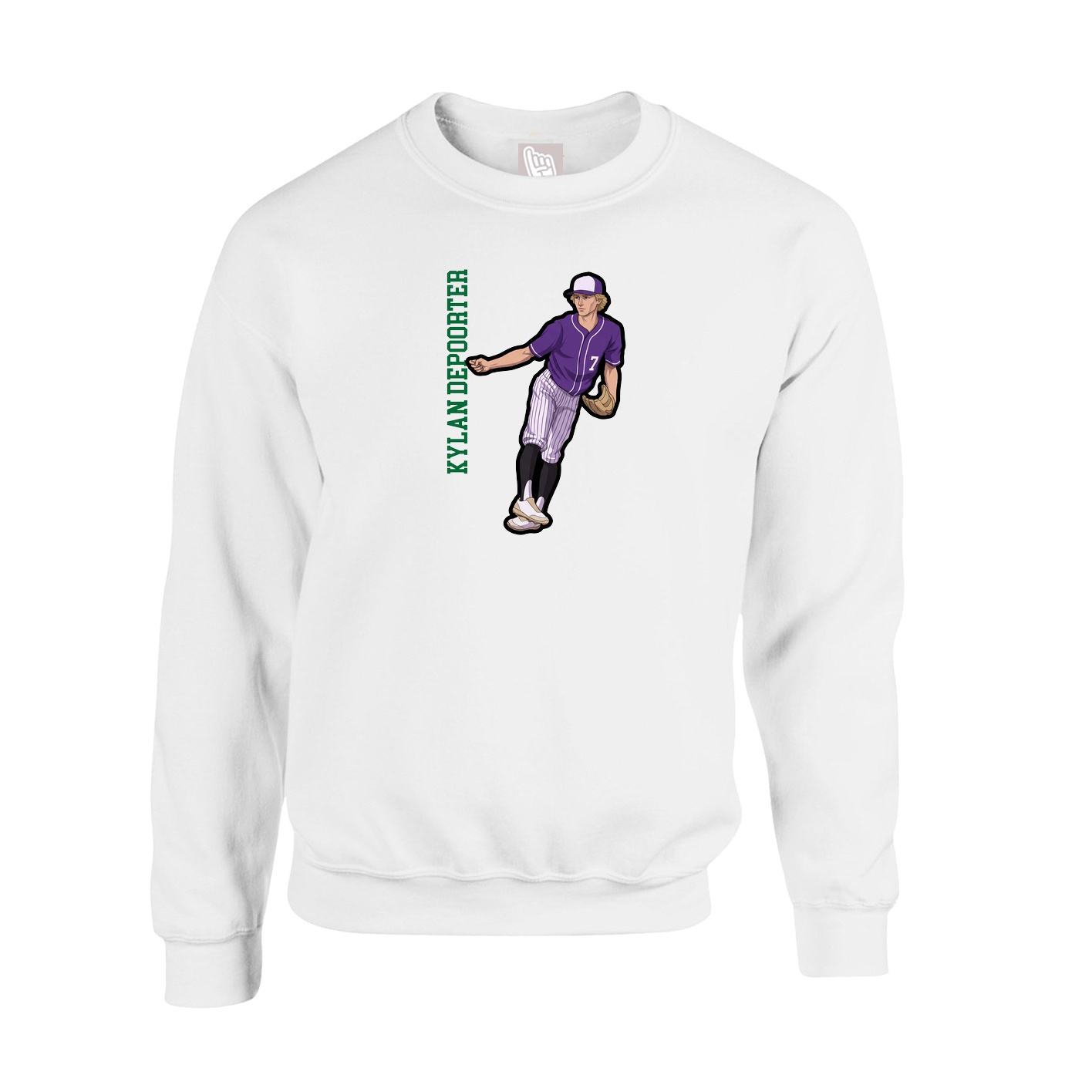 Fleece Crew — Name Vertical in White