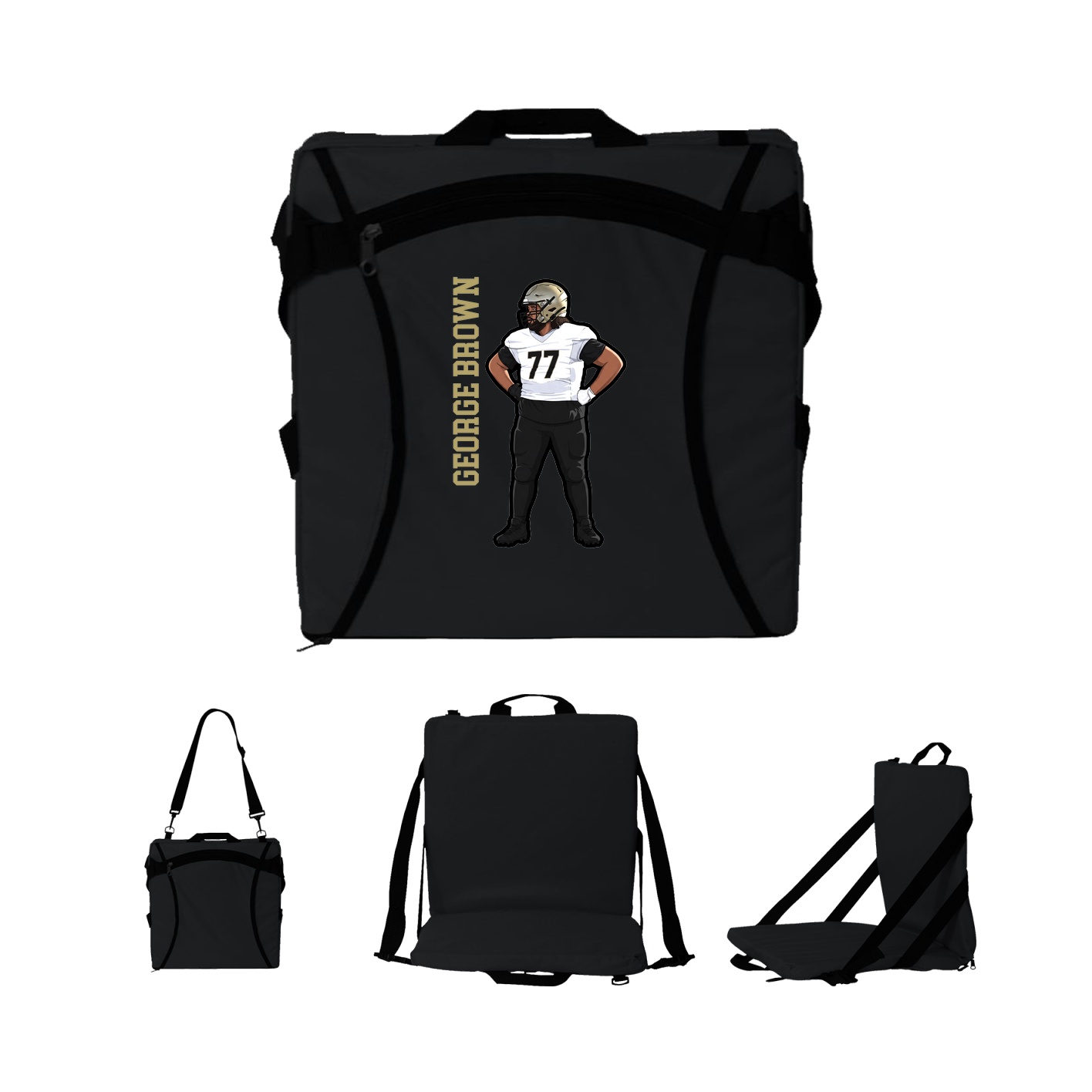 Folding Stadium Seat — Name Vertical in Black