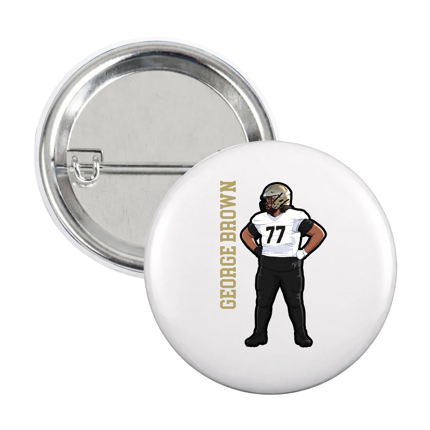 Game Day Button — Name Vertical in White