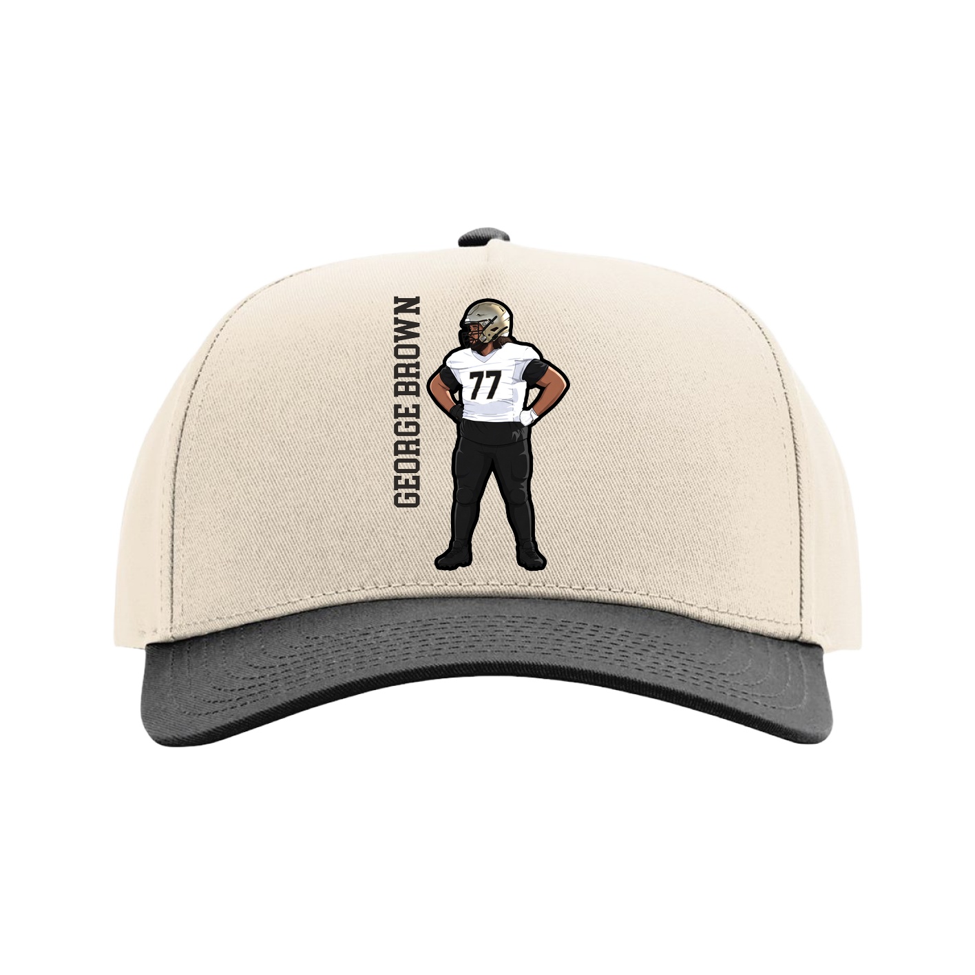 Full Fabric Five-Panel Champ Cap — Name Vertical in Cream/Black