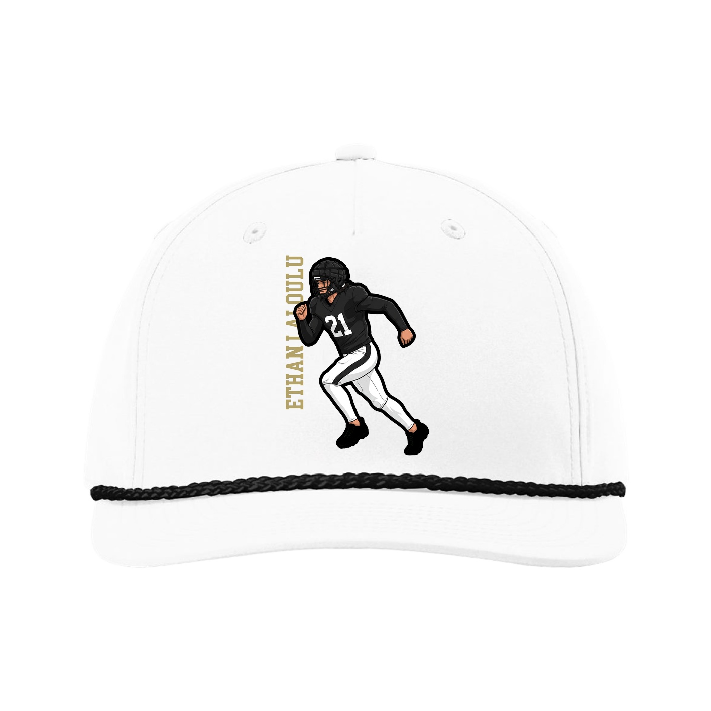 Five-Panel Classic Rope Cap — Name Vertical in White