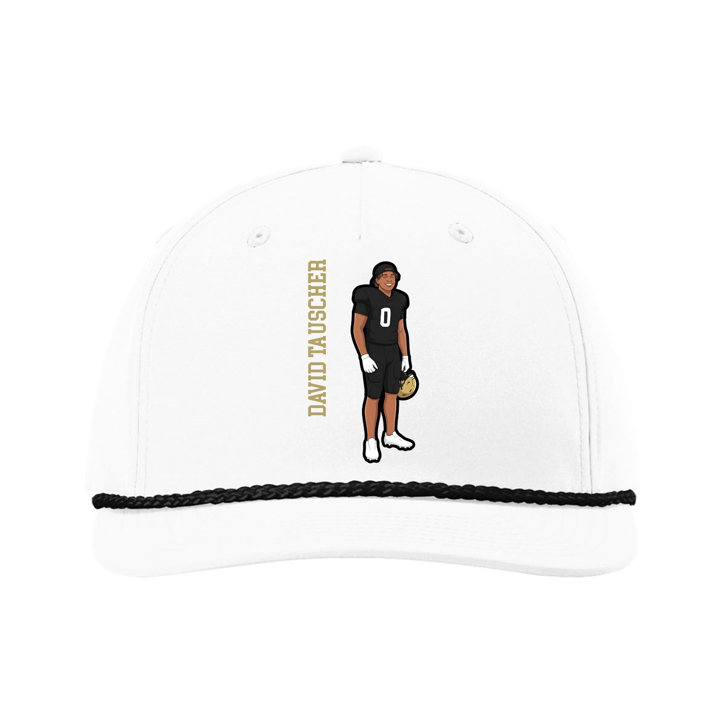 Five-Panel Classic Rope Cap — Name Vertical in White