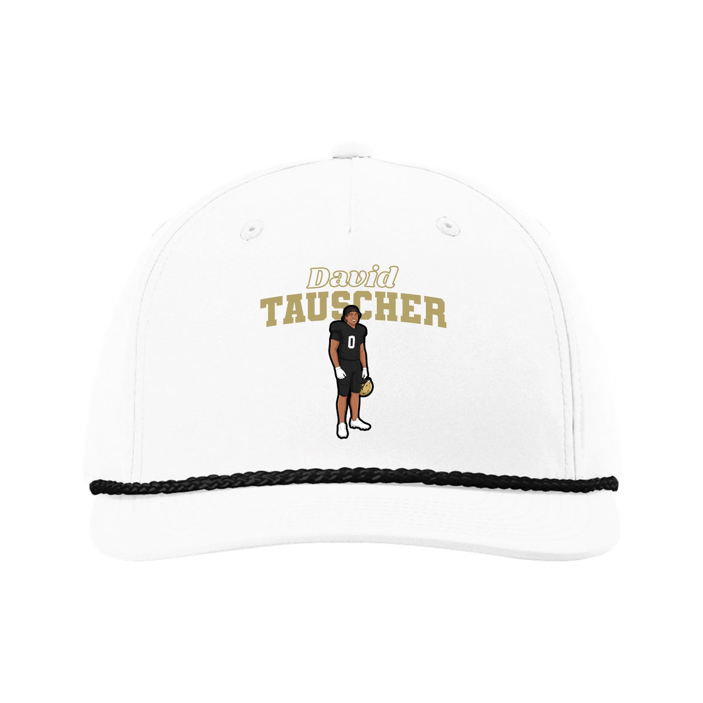 Five-Panel Classic Rope Cap — Name Arch in White