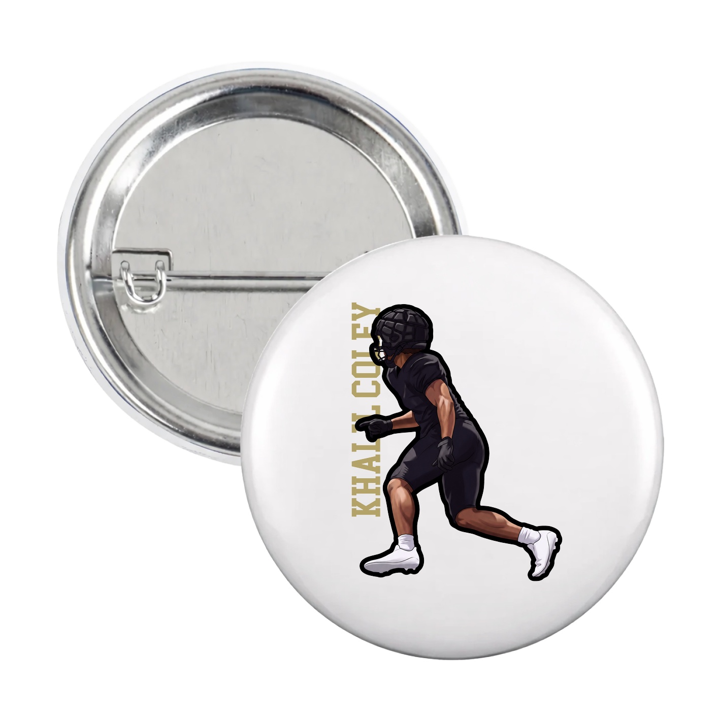 Game Day Button — Name Vertical in White