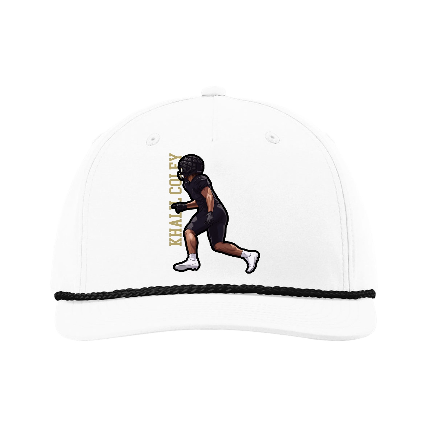 Five-Panel Classic Rope Cap — Name Vertical in White