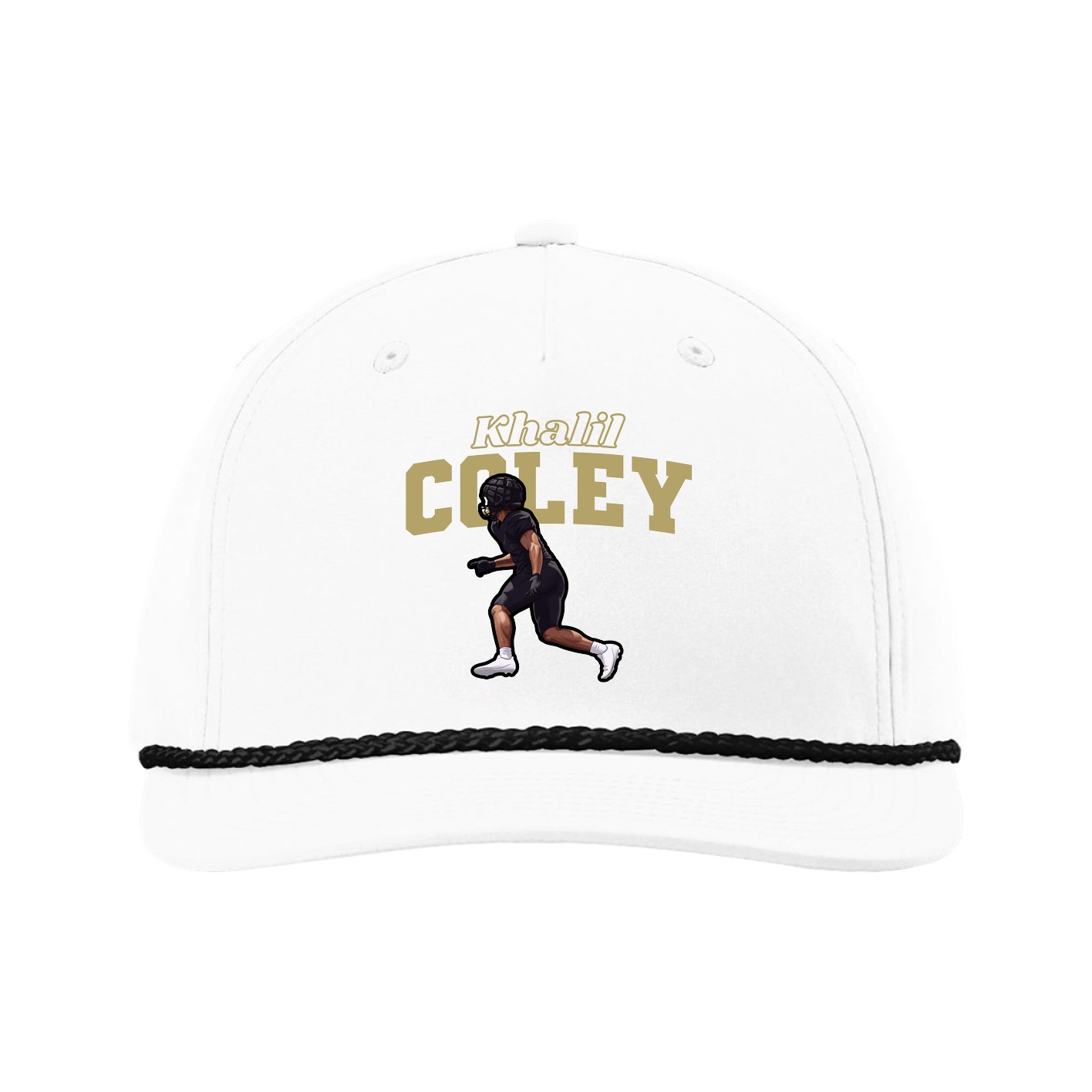 Five-Panel Classic Rope Cap — Name Arch in White