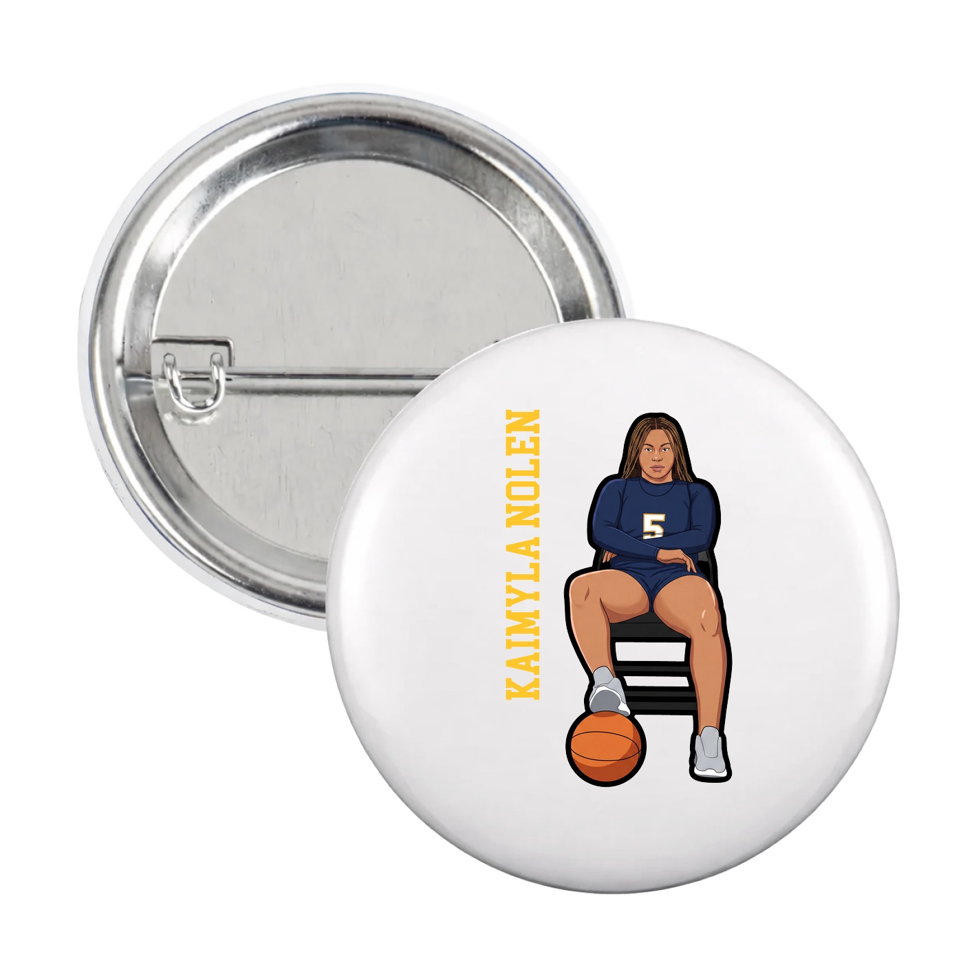 Game Day Button — Name Vertical in White